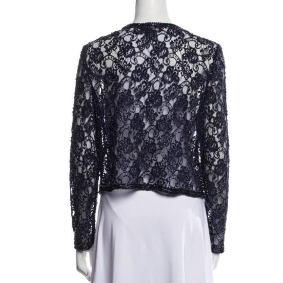 2pc Brilliante Gown & Jacket Sz L Navy Blue Lace Sequins Beaded Mother Wedding - Picture 9 of 16